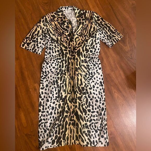 ST John Margay Cat Print Silk Shirtdress Size 10 NWOT Leopard Print - Picture 5 of 7